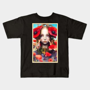 Pretty and stunning painting of a girl with poppies a Pop surrealist work Kids T-Shirt